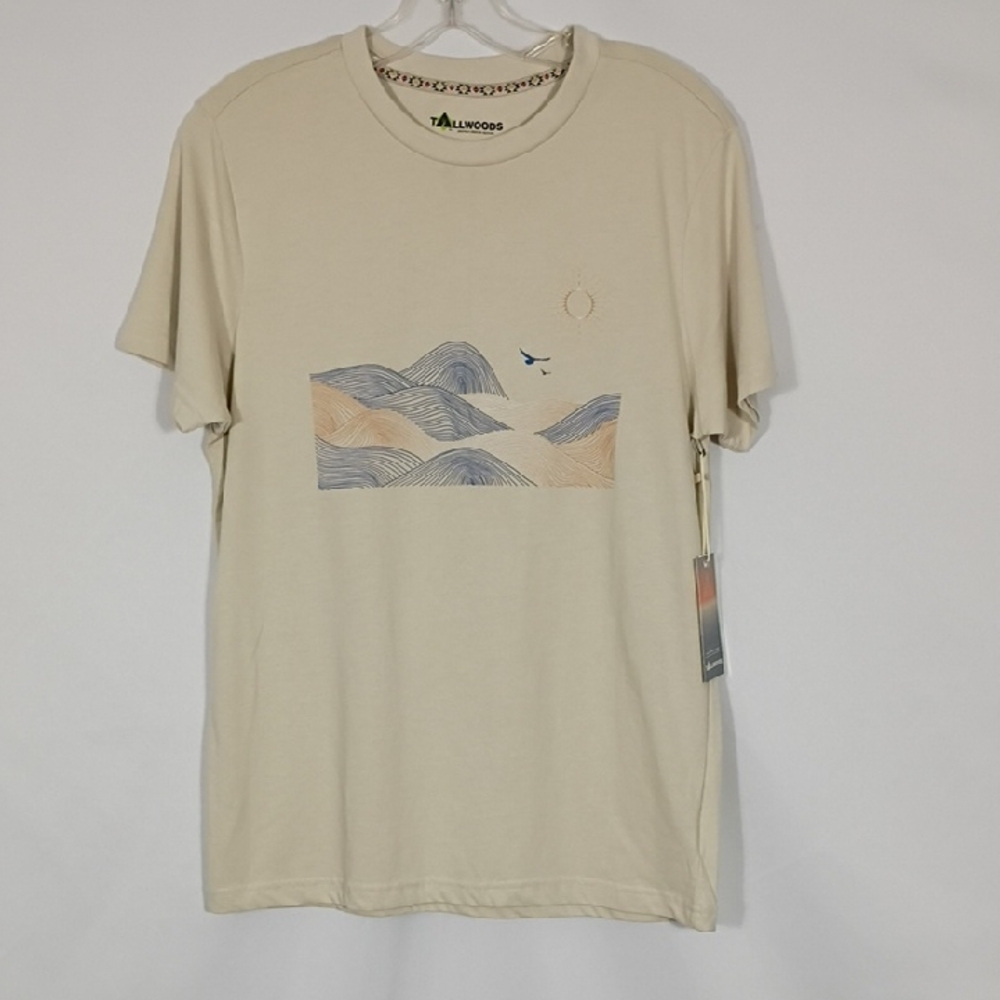 NWT Tallwoods Oatmeal Rolling Waves Graphic Tee Mens Size Small